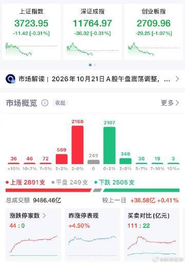 【A股午评：A股创业板指高开低走 跌1.07%，IT服务、养殖业、文化传媒板块涨
