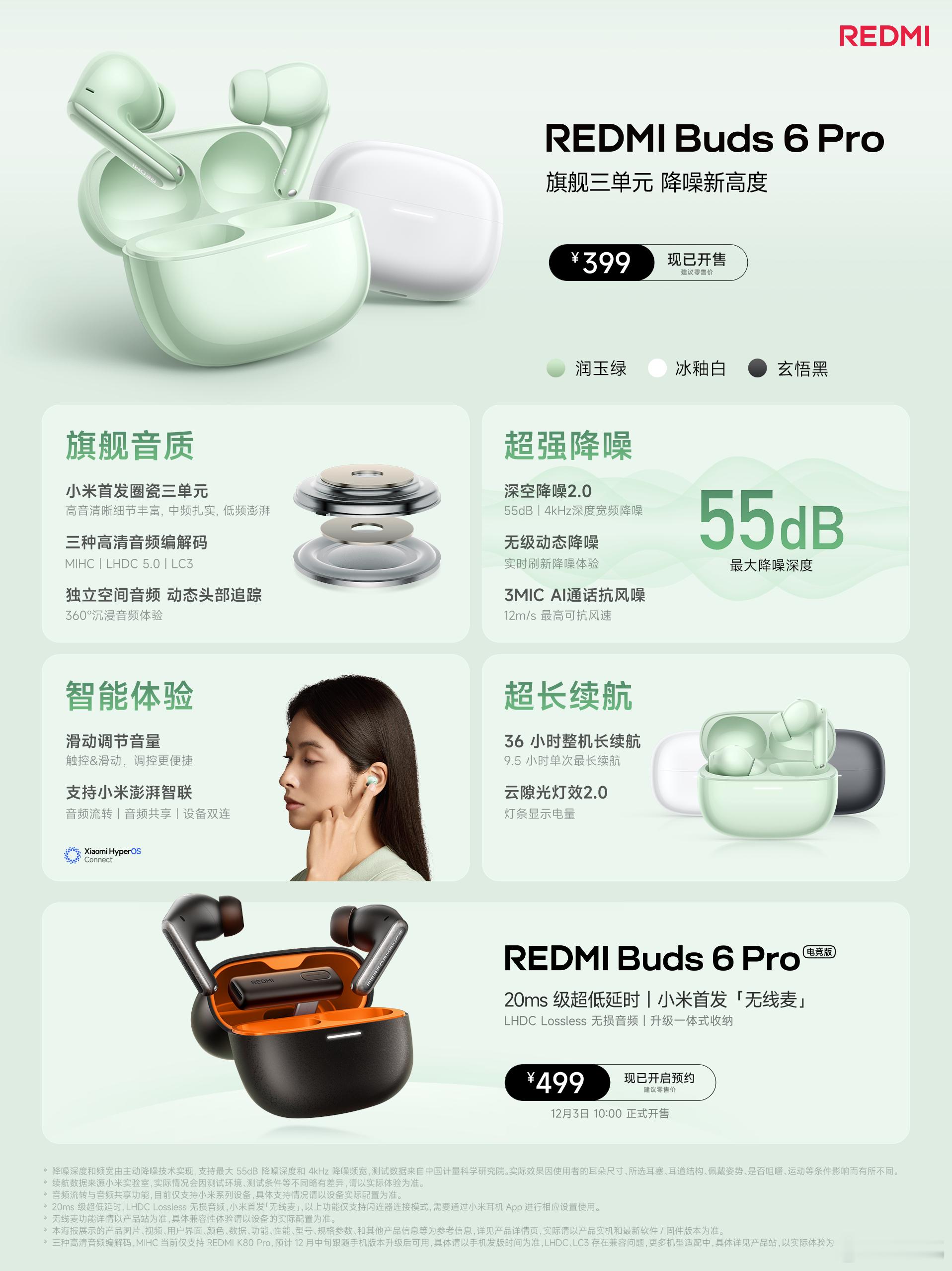 REDMI Buds 6 Pro 旗舰三单元，降噪新高度，仅售 399 元旗舰音
