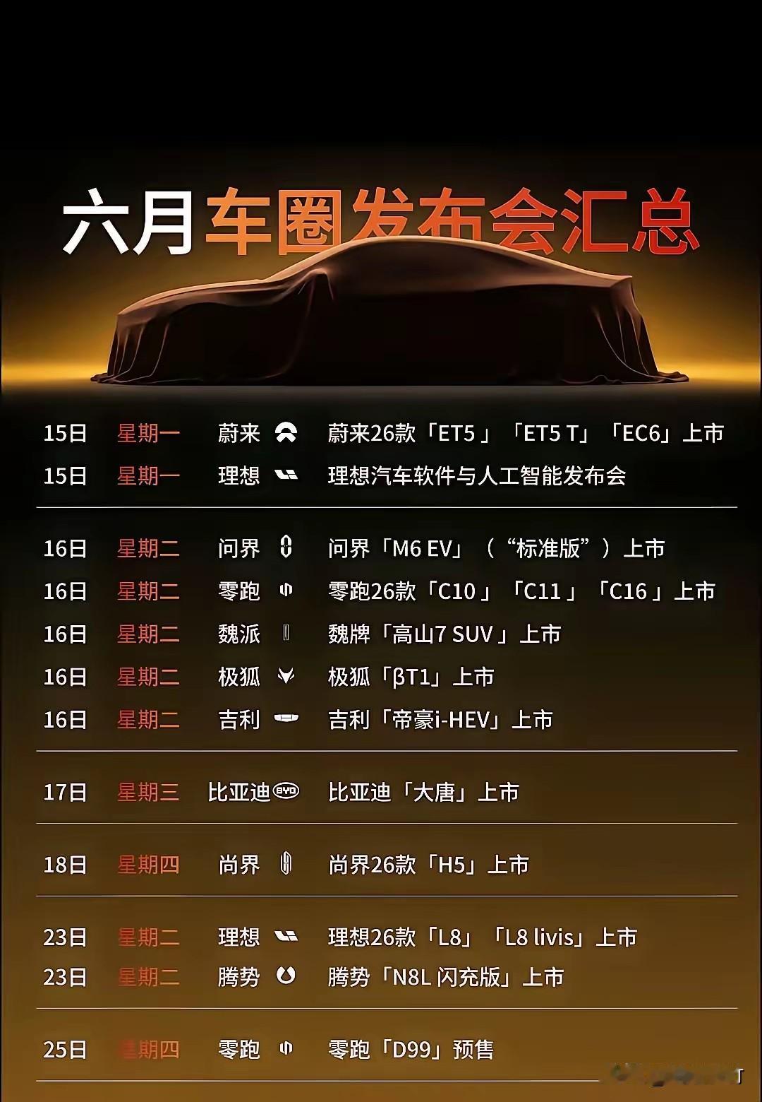 看看6月发布的新车有多少就知道中国汽车圈有多卷了！

相信这个单子还有漏的，一个