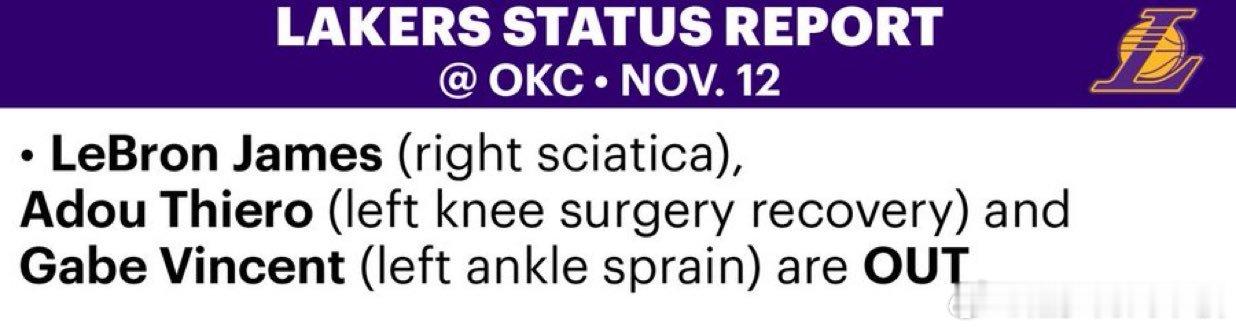 明天对阵雷霆伤病报告:  里夫斯、东契奇均可出战！詹姆斯、迪耶罗、文森特继续缺阵