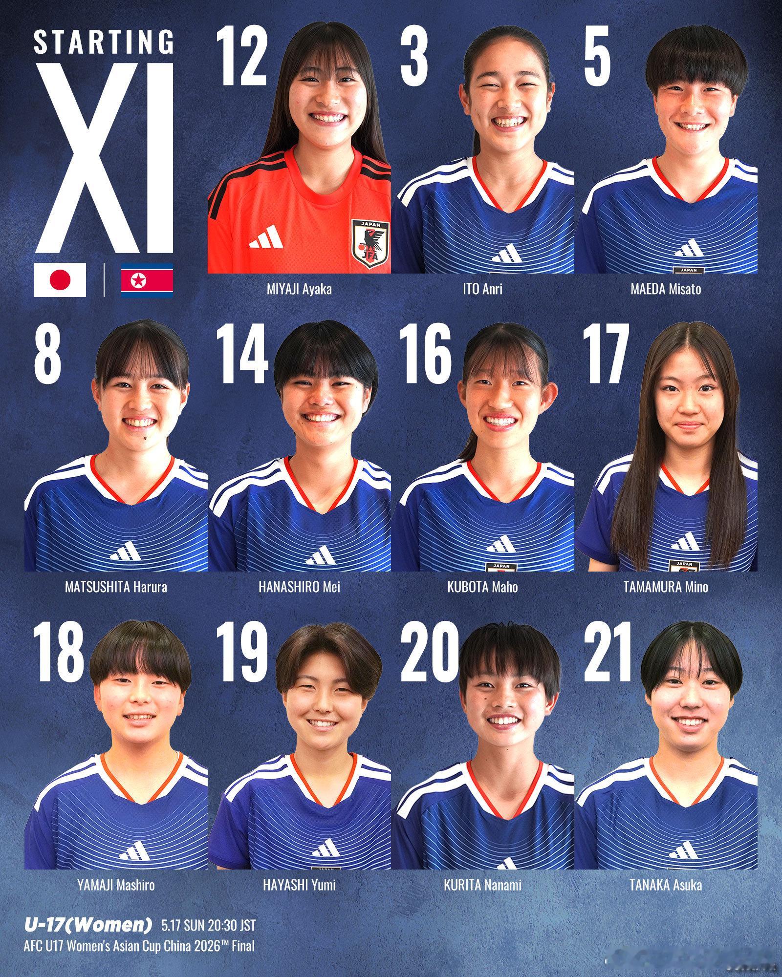 NadeshikoJapan 【决赛·先发】u17日本女子代表 在中国苏州举办的