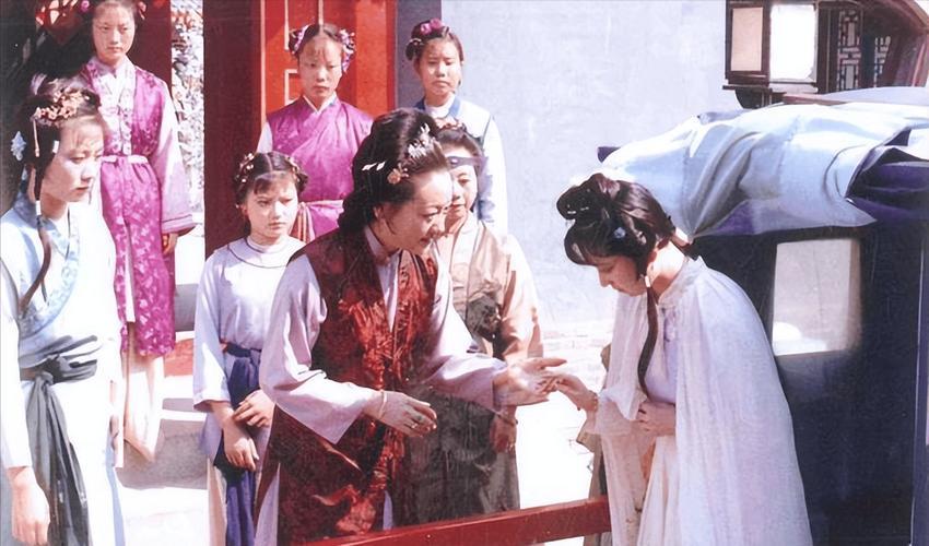 年幼的林黛玉一身素衣，刚痛失母亲，攥着帕子谨小慎微跟着邢夫人走进大舅贾赦的宅院。