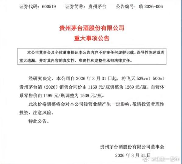 茅台发布重大事项公告 茅台时隔近3年再涨价，飞天茅台涨价100元！ 