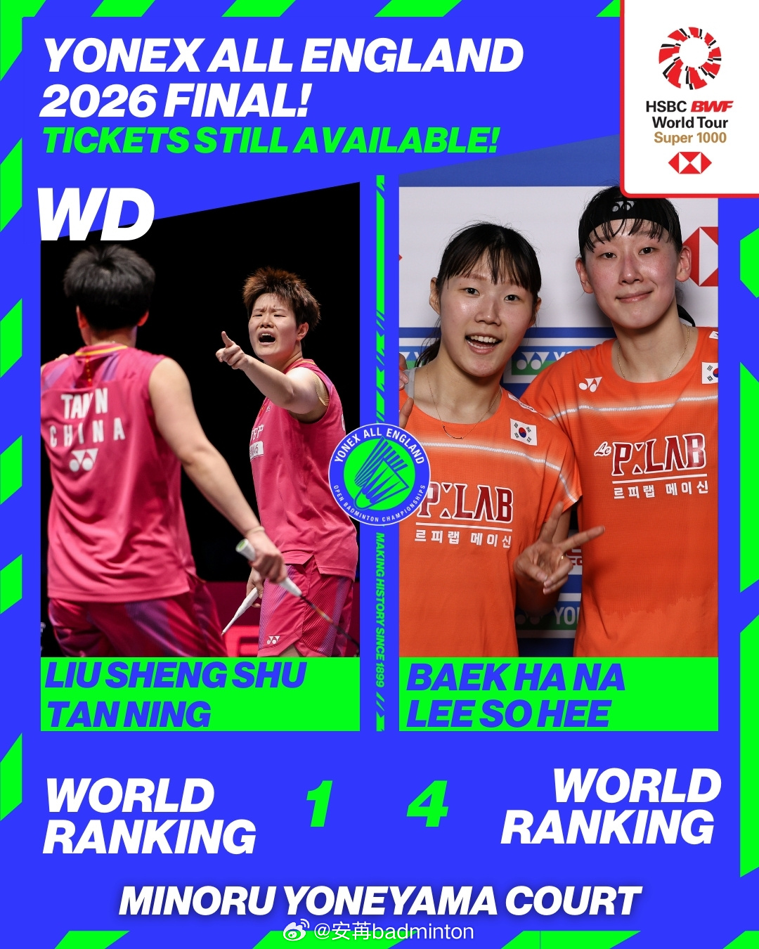 全英决赛日比赛打响，混双和男单终将诞生新的全英冠军，女单/女双/男双稳如泰山前四