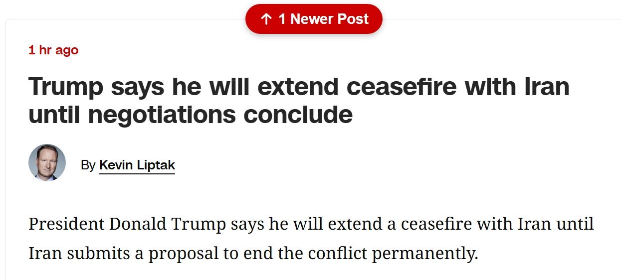 特朗普彻底认输，收回警告，单方面宣布延长与伊朗的停火

就在美伊停火协议还有不到