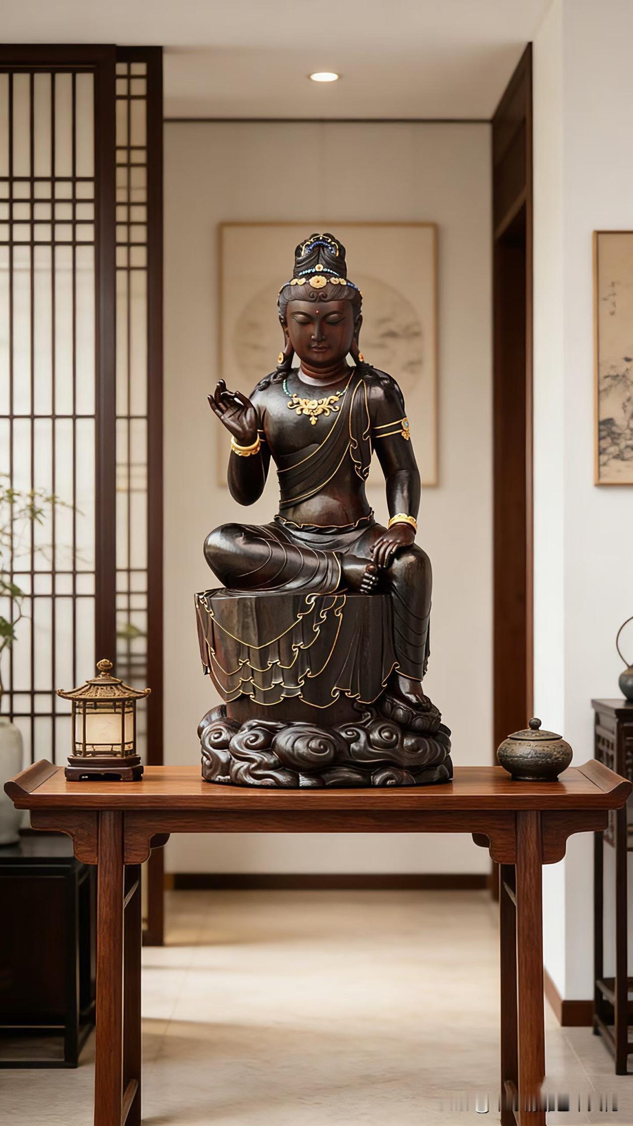 有些观音，不需要多看一眼，就已经让人安下来。

小叶紫檀的色，是慢慢沉进去的那种