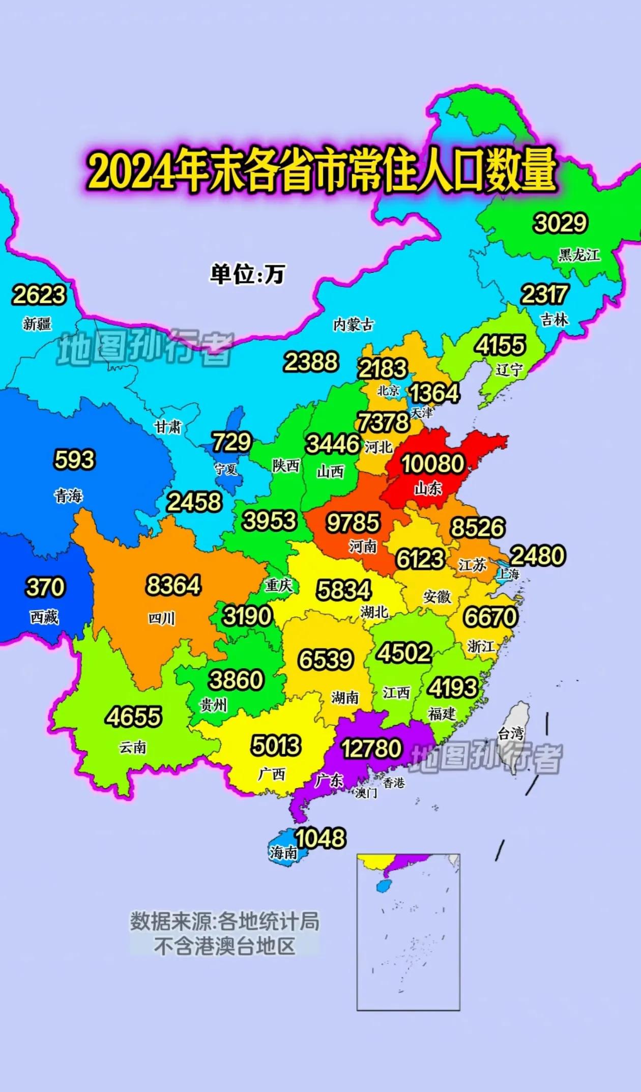 2024年末31省（市、自治区）常住人口数