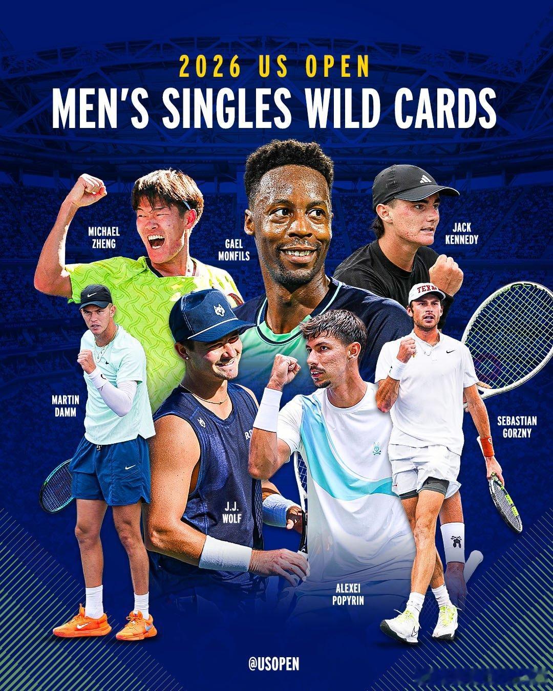 🚨官方消息！2026美网正赛外卡名单公布：🔵ATP（男单）🇺🇸 马丁·达