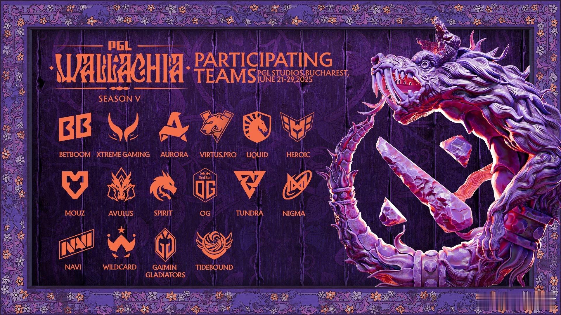 6月21日～29日进行的PGL公布了直邀名单，国内战车和XG受邀dota2 ​​