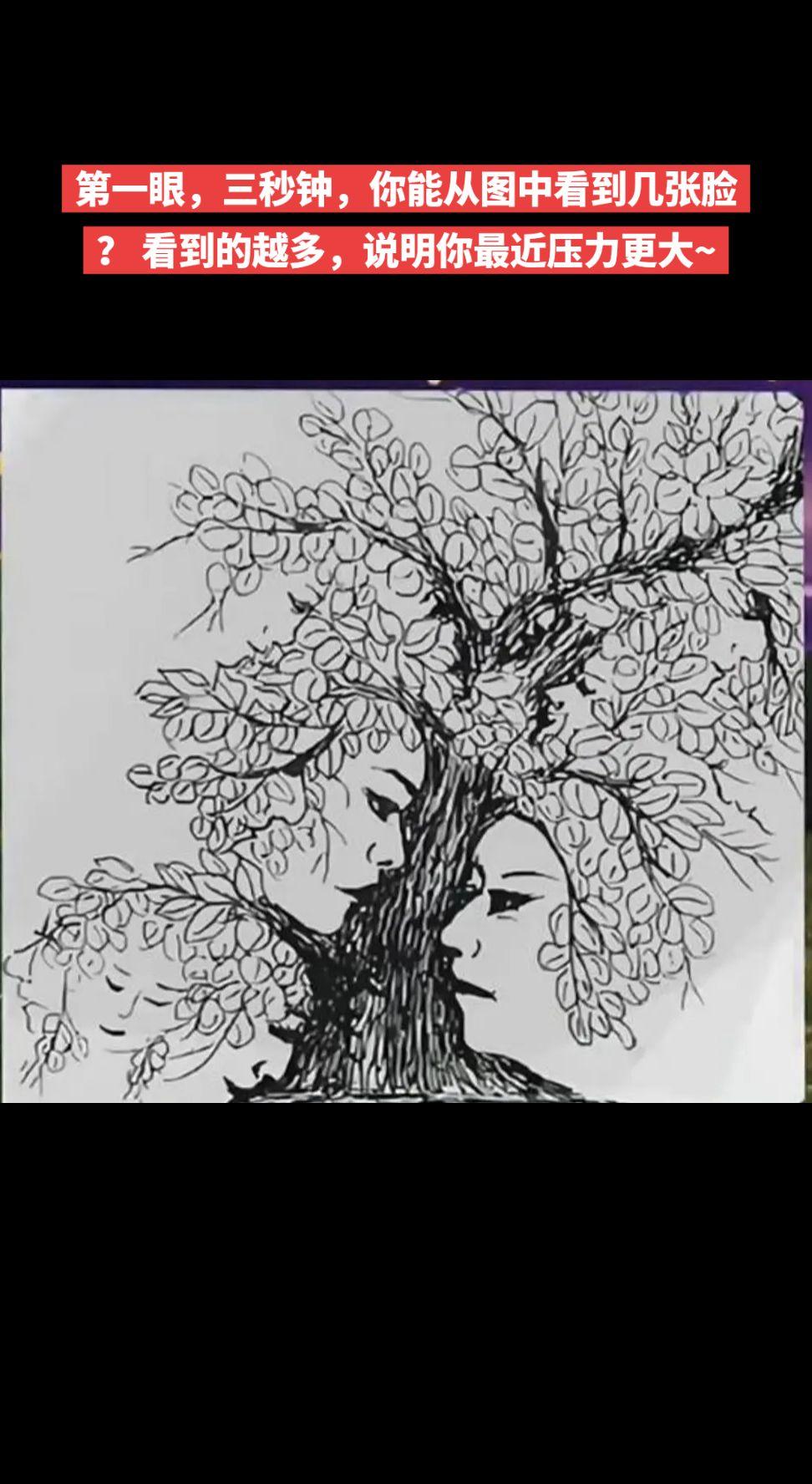 看图说话~第一眼，三秒钟，你能从图中看到几张脸？
看到的越多，说明你最近压力更大