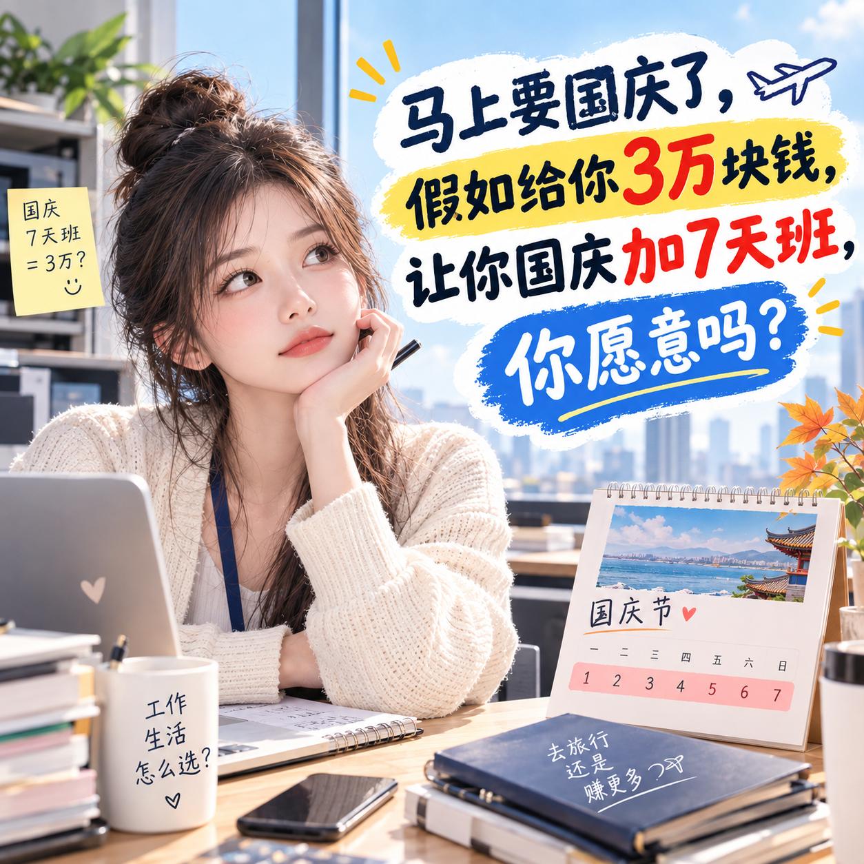 马上要国庆了，假如给你3万块钱，让你国庆加7天班，你愿意吗？