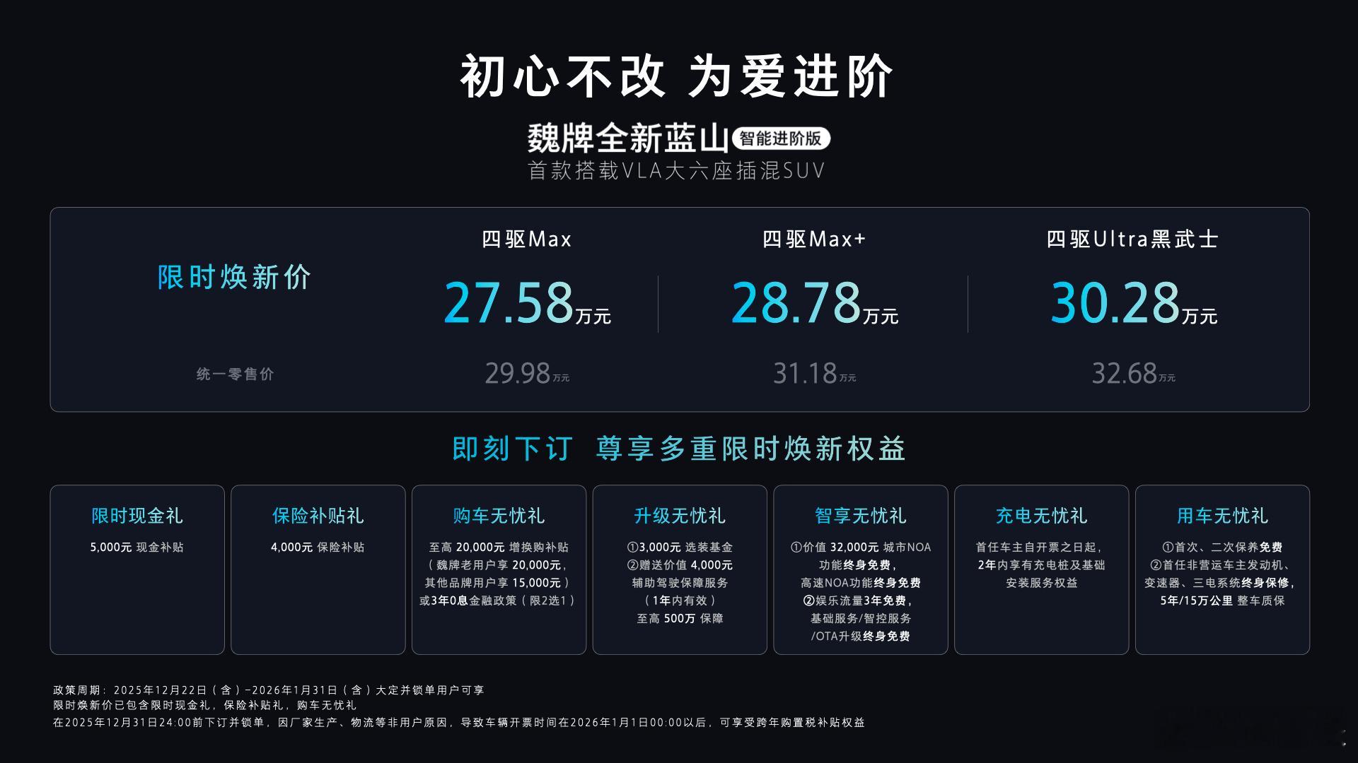 魏牌全新蓝山智能进阶版价格来了限时焕新价27.58万元起，香吗？蓝山VLA大模型