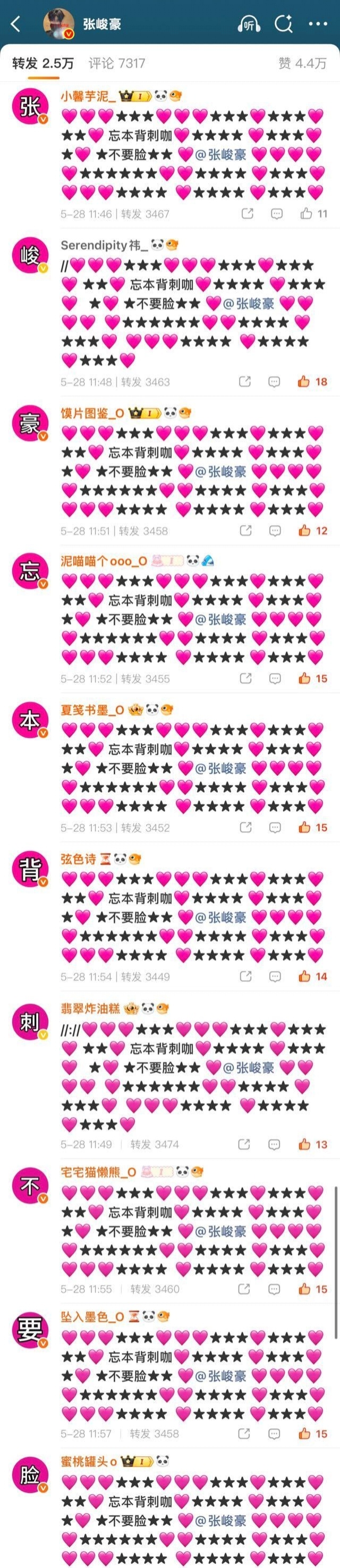 张子墨粉丝在张峻豪转发区排字，还是因为抄袭的事吗？ 