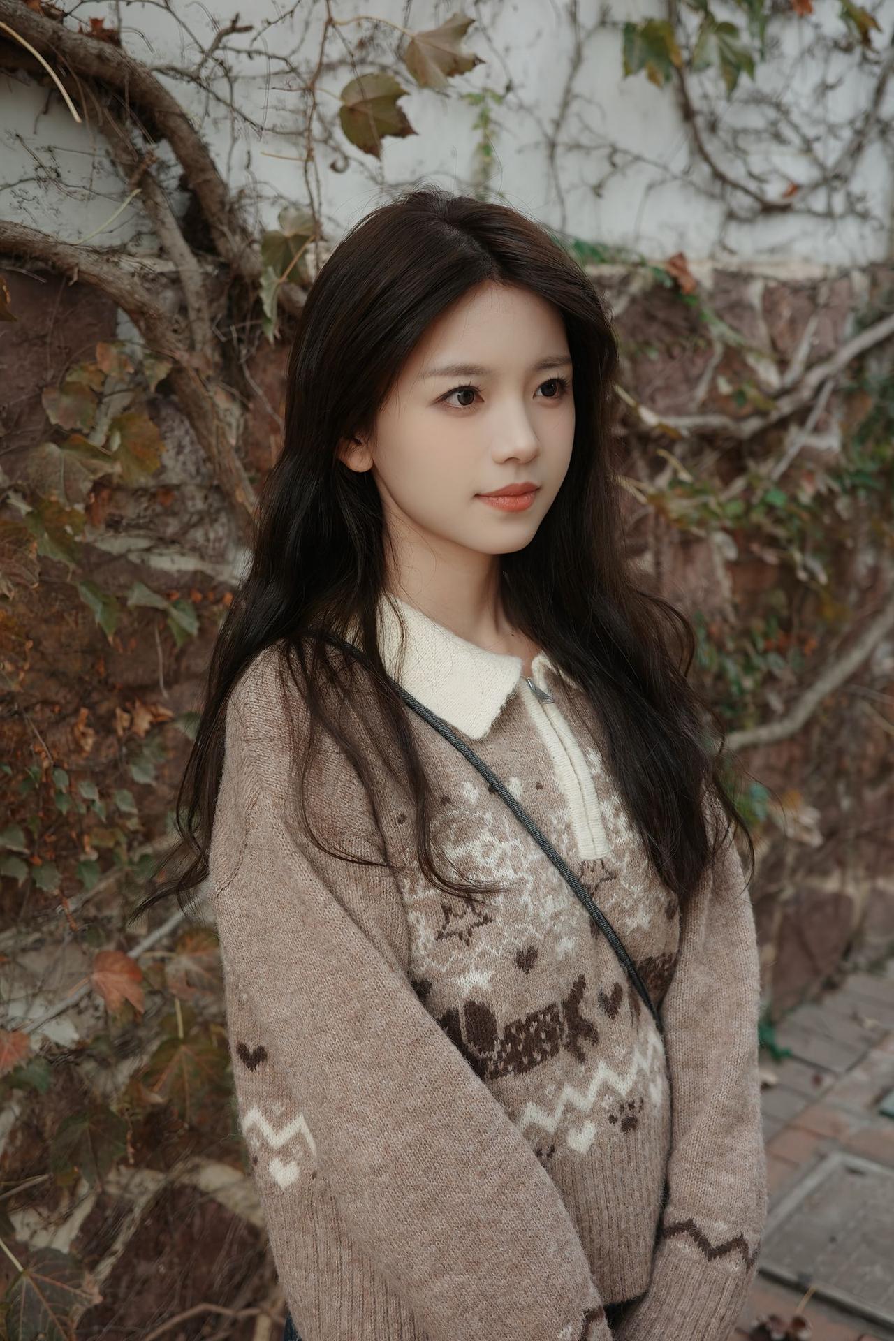 沉寂已久的心情掀起了雀跃🍁。
冬日氛围拉满！奶咖色针织衫配毛绒领，小狗提花软糯