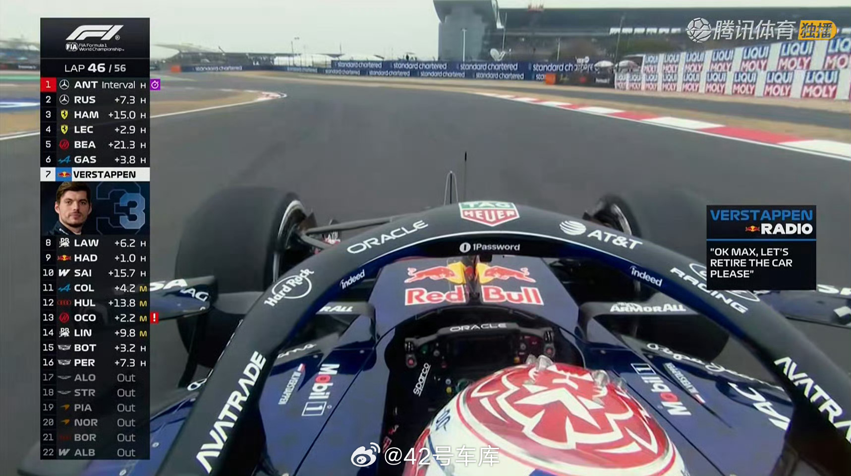 维斯塔潘退赛了？感觉新车问题有些多啊，隔壁梅奔的银河车已经快没对手了。42how