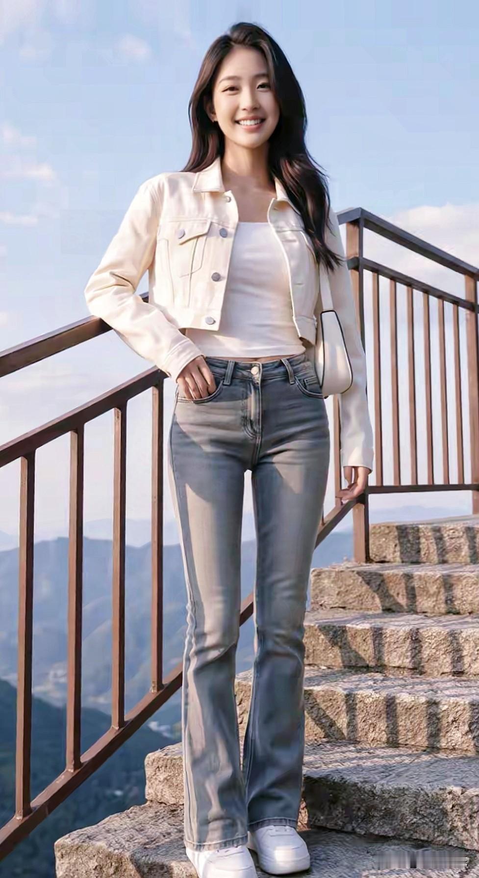 立于山巅栏杆处，清风拂面，少女笑容明媚又清甜动人。分享你的随手拍 分享一张最近随