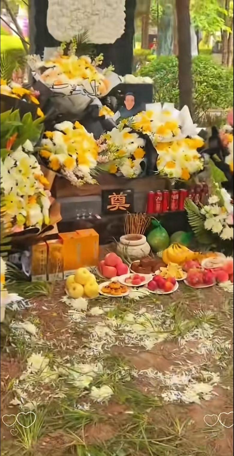 加代的墓前，今天摆满了鲜花，有两瓶五十三度飞天茅台，还有两瓶公斤装的茅台酒，另外