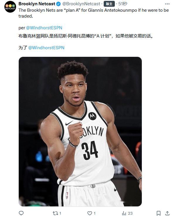 如果字母哥被交易，篮网是A计划。NBA ​​​