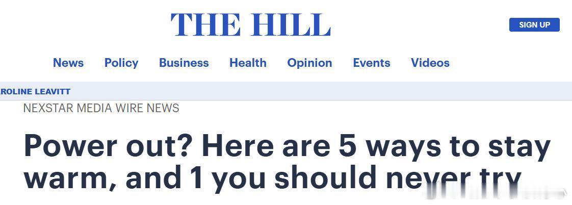 《国会山报》头条：停电了？教给你5种保暖方法，还有1种千万别试——时间： 202