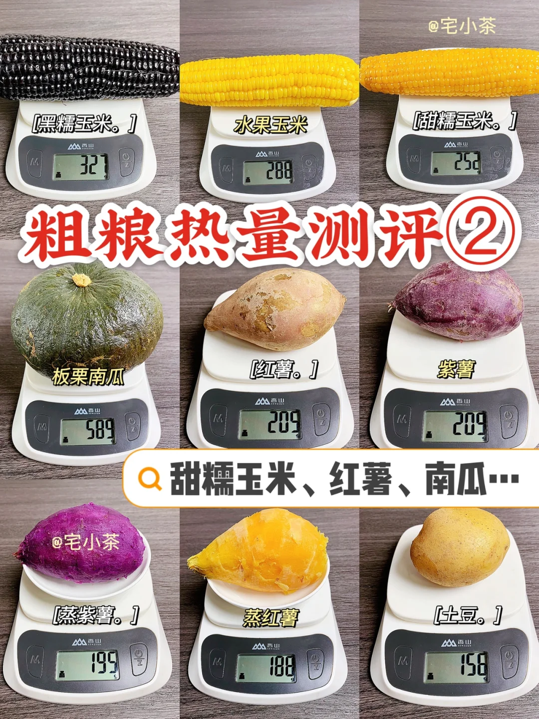 超全粗粮热量测评②‼️甜糯玉米、红薯、南瓜…
