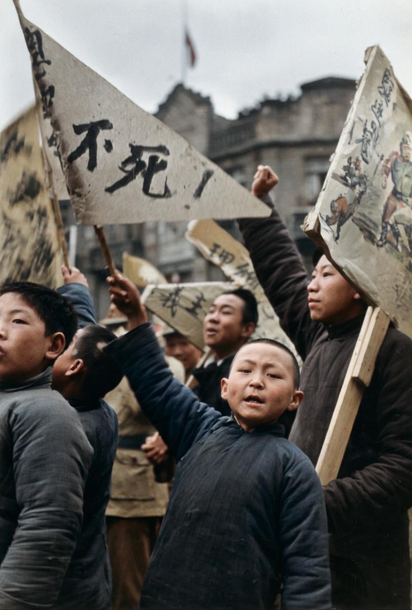 1937年12月，武汉街头，南京沦陷、南京大屠杀的噩耗刚刚传来，武汉各界民众走上