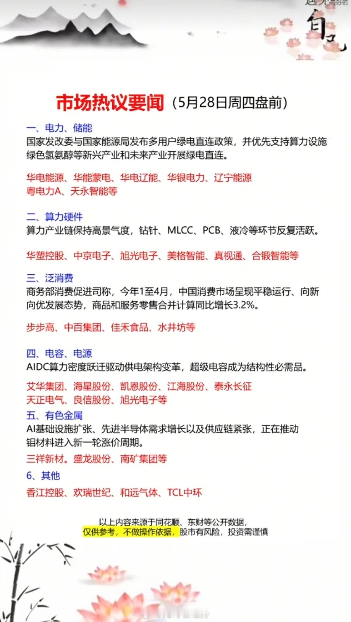 5.28周四  财经热点+要闻汇总！1.电力+储能2.算力硬件3.大消费（白酒，