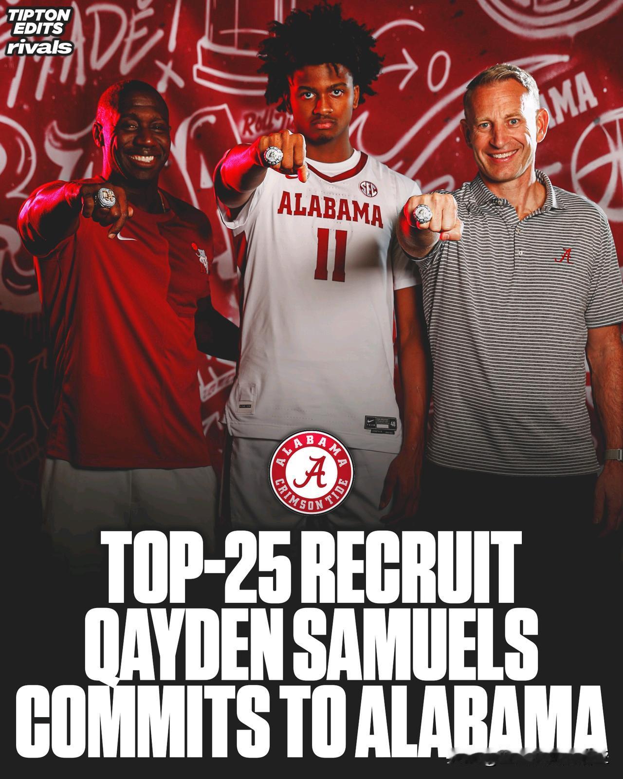 TOP25侧翼Qayden Samuels宣布承诺NCAA男篮 阿拉巴马大学，身