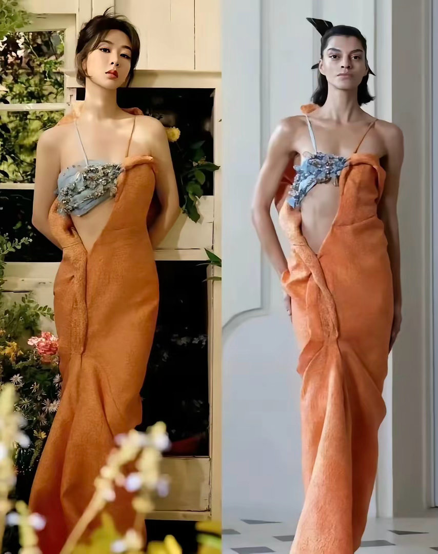 说实话，单看模特穿这件衣服确实不咋地，但被杨紫这么一穿，竟然穿出来不一样的味道 