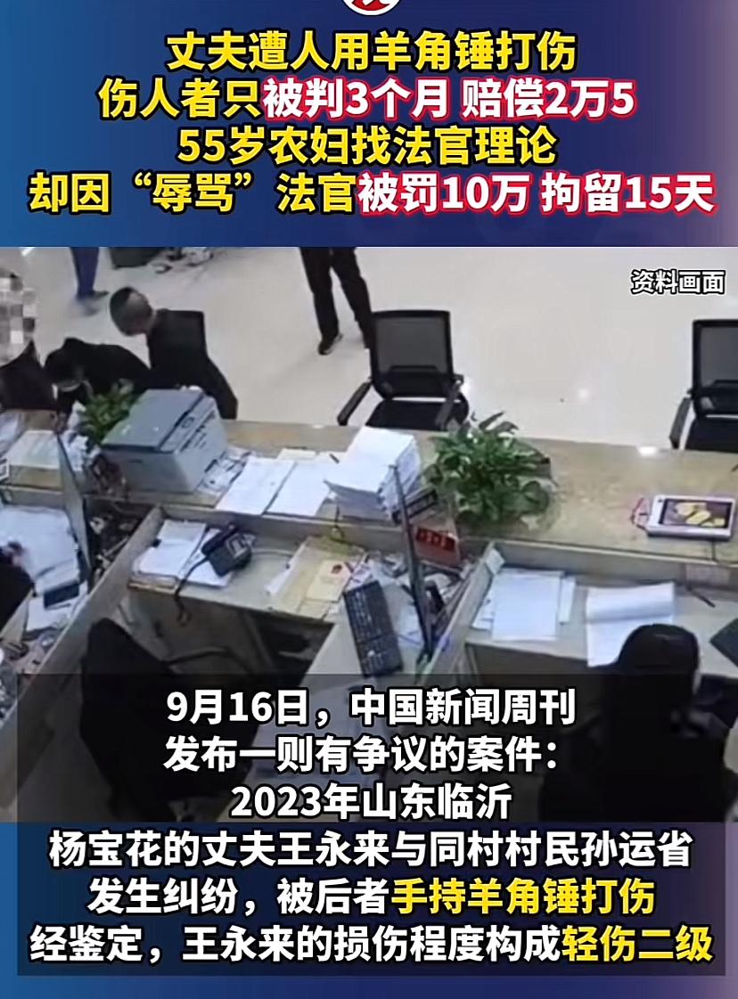 这案件判的差别也太大了！辱骂法官判罚10万，拘留半月，男子被打伤判罚2.5万，伤