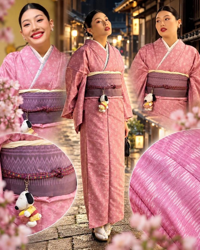 思蕊梵公主穿和服，粉粉嫩嫩好年轻
一块产自泰国那空帕侬府那娃县的伊卡特丝绸，跨越