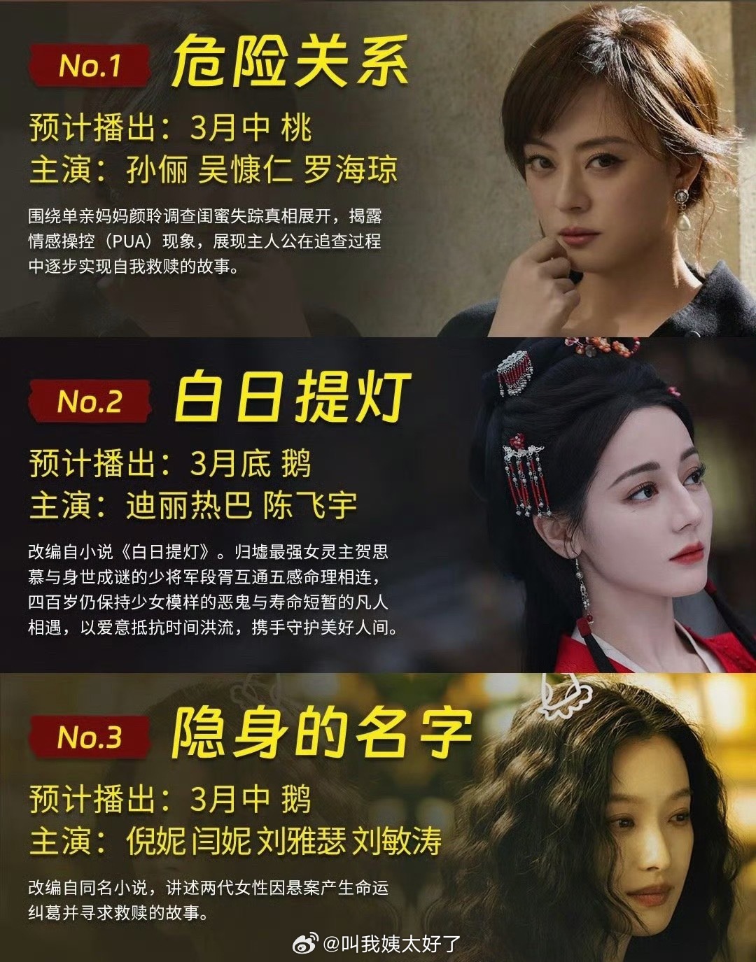 3月剧集排播🈶，大家感觉哪部剧有爆相？ 
