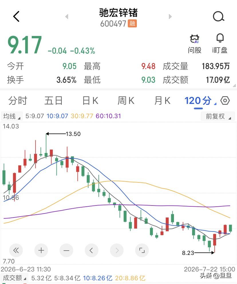 驰宏锌锗，一个季度赚6.6亿的公司，价格不到10块钱，但是半年只赚8000万的云