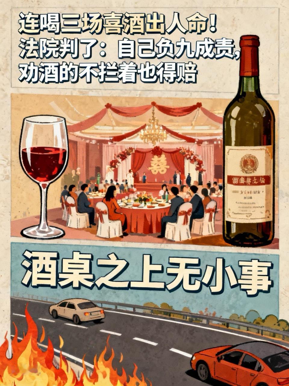 连喝三场喜酒出人命！法院判了：自己负九成责，劝酒的不拦着也得赔

老话说“酒桌之