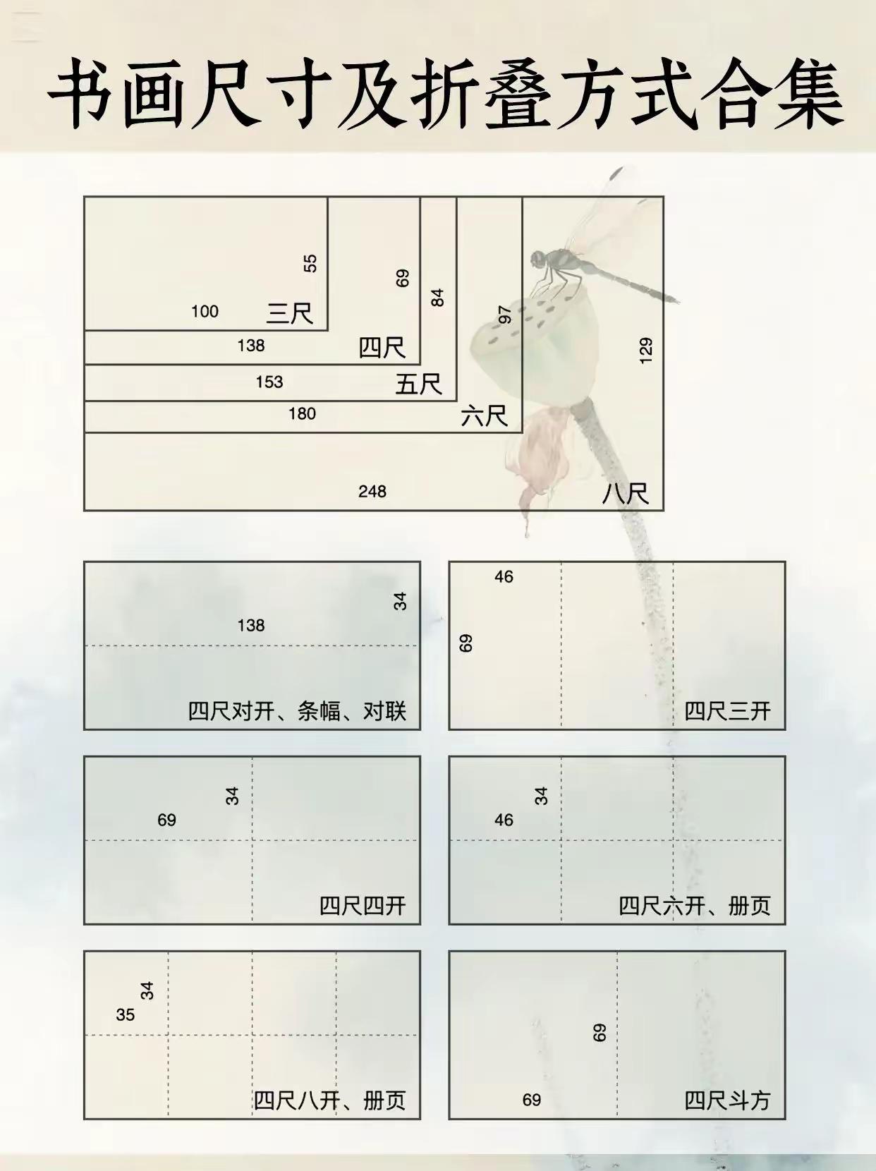 书画知识:书画尺寸与折叠方式。毛笔书法入门，宣纸尺寸和折格子都给你理好了准备开始