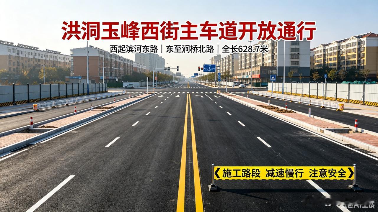 8月28日，洪洞县重点民生项目玉峰西街贯通工程主车道正式开放通行。该道路西起滨河
