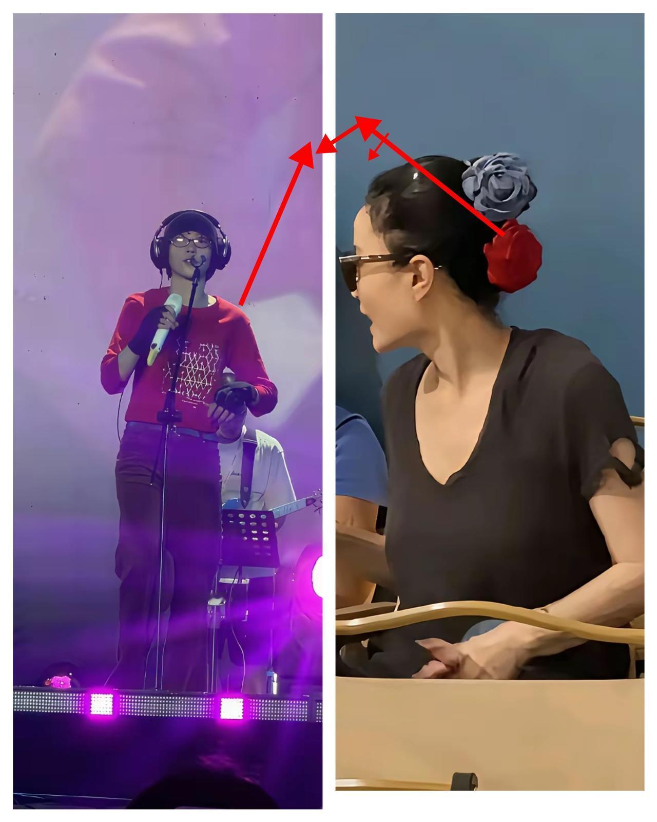 阿那亚音乐节母女隔空撞红！王菲头上一朵红玫瑰，窦靖童一身红衣，是悄悄讨个好彩头吗