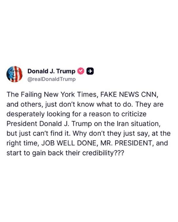 特朗普猛烈抨击《纽约时报》、CNN和美国假新闻，因为他们希望美国输掉。

“濒临