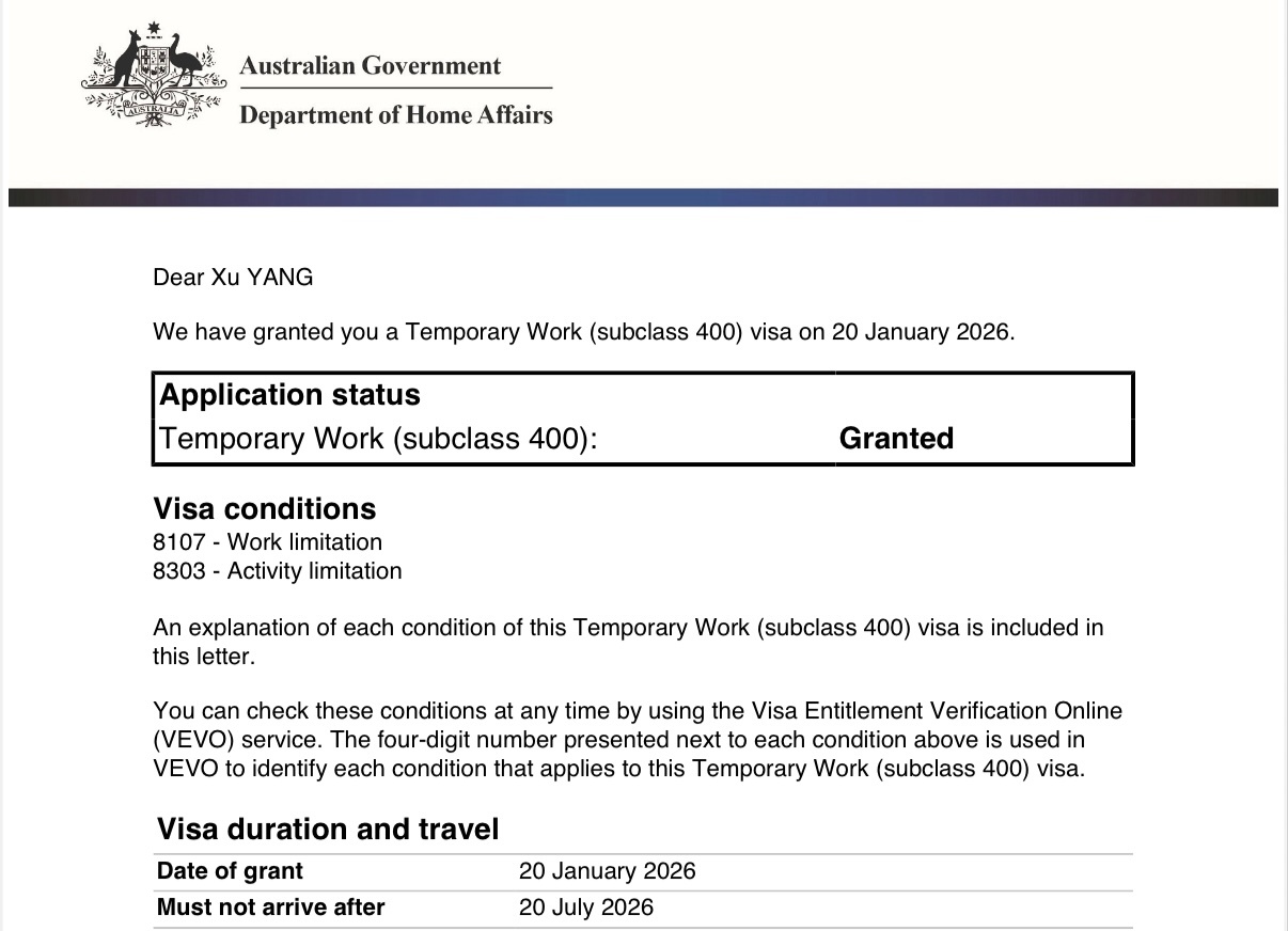 历时20天，我的澳洲签证终于出炉，咋不澳网结束再给我批呢…澳网2026