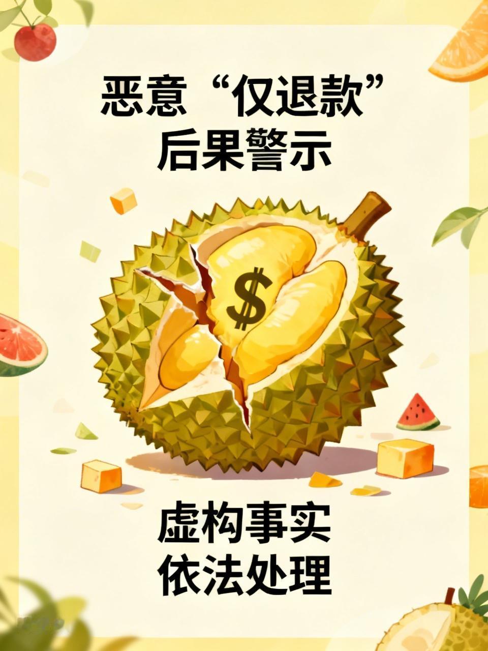 恶意“仅退款”，后果可不容小觑。2026年4月山东的袁某，花190元买榴莲果肉，