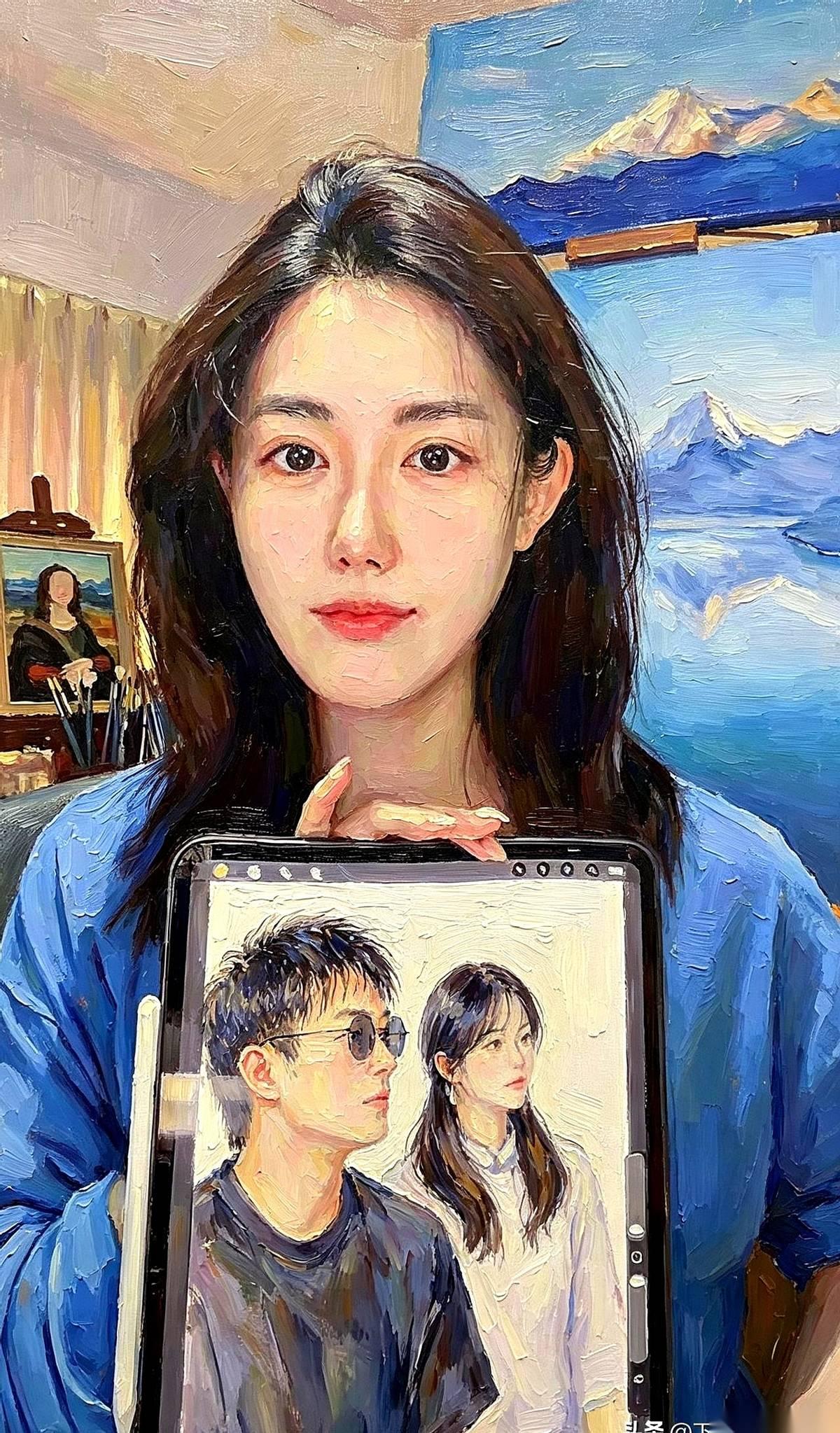 清华美院的研究生，主播“蛋黄酱难吃”，正在直播画画。
画的是两个网红，“二饼力哥