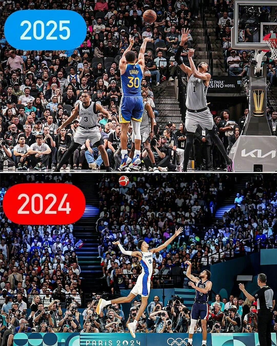 文班亚马非要挑战库里，那就是失败....

库里是小个子移动灵活，文班亚马在大个