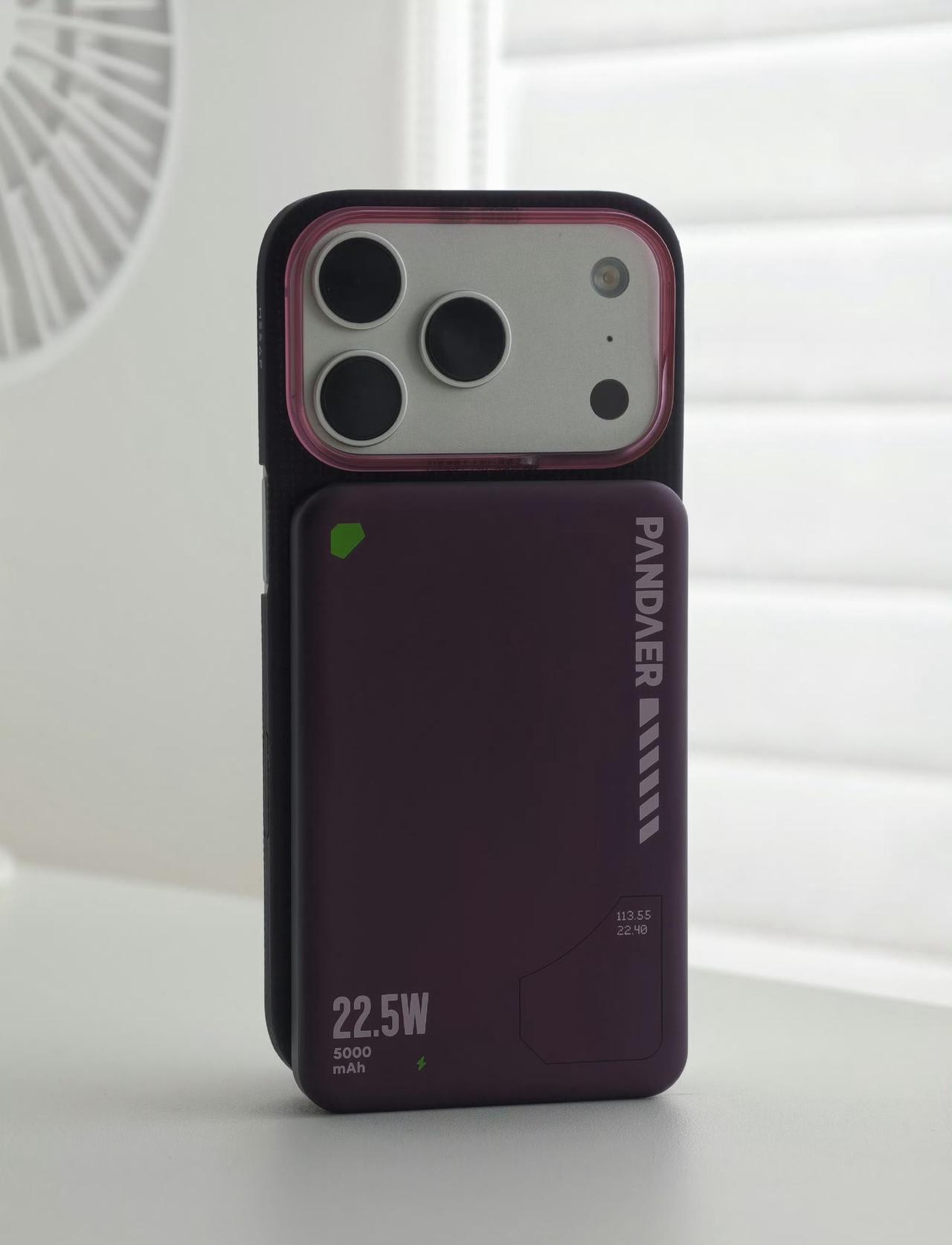 PANDAER二合一固液混合电池移动电源，银色和紫色，5000mAh、最高22.