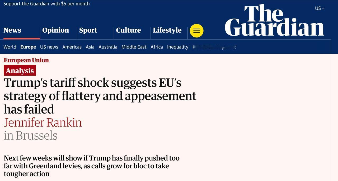 英国《卫报》指出，欧洲向特朗普出售格陵兰岛将向乌克兰发出“灾难性信号”。

文章