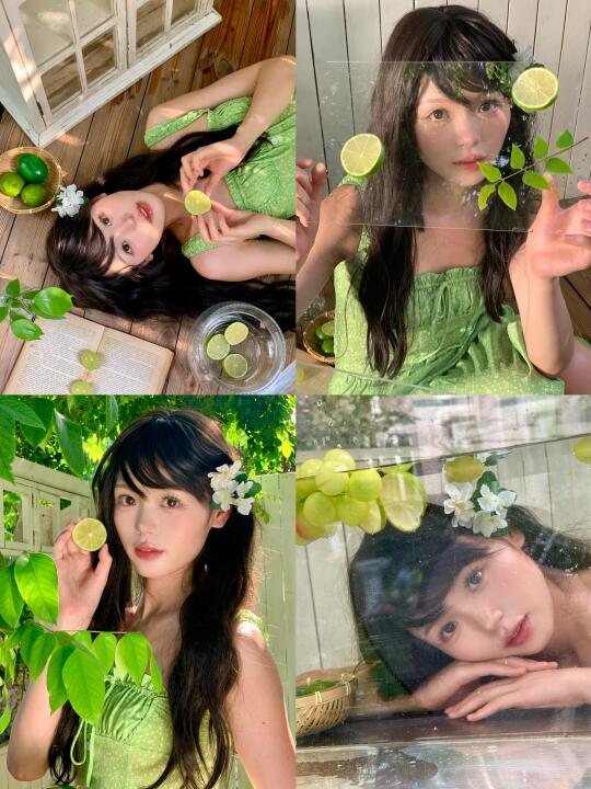 夏日青柠檬绿色氛围日系清新氧气拍照姿势