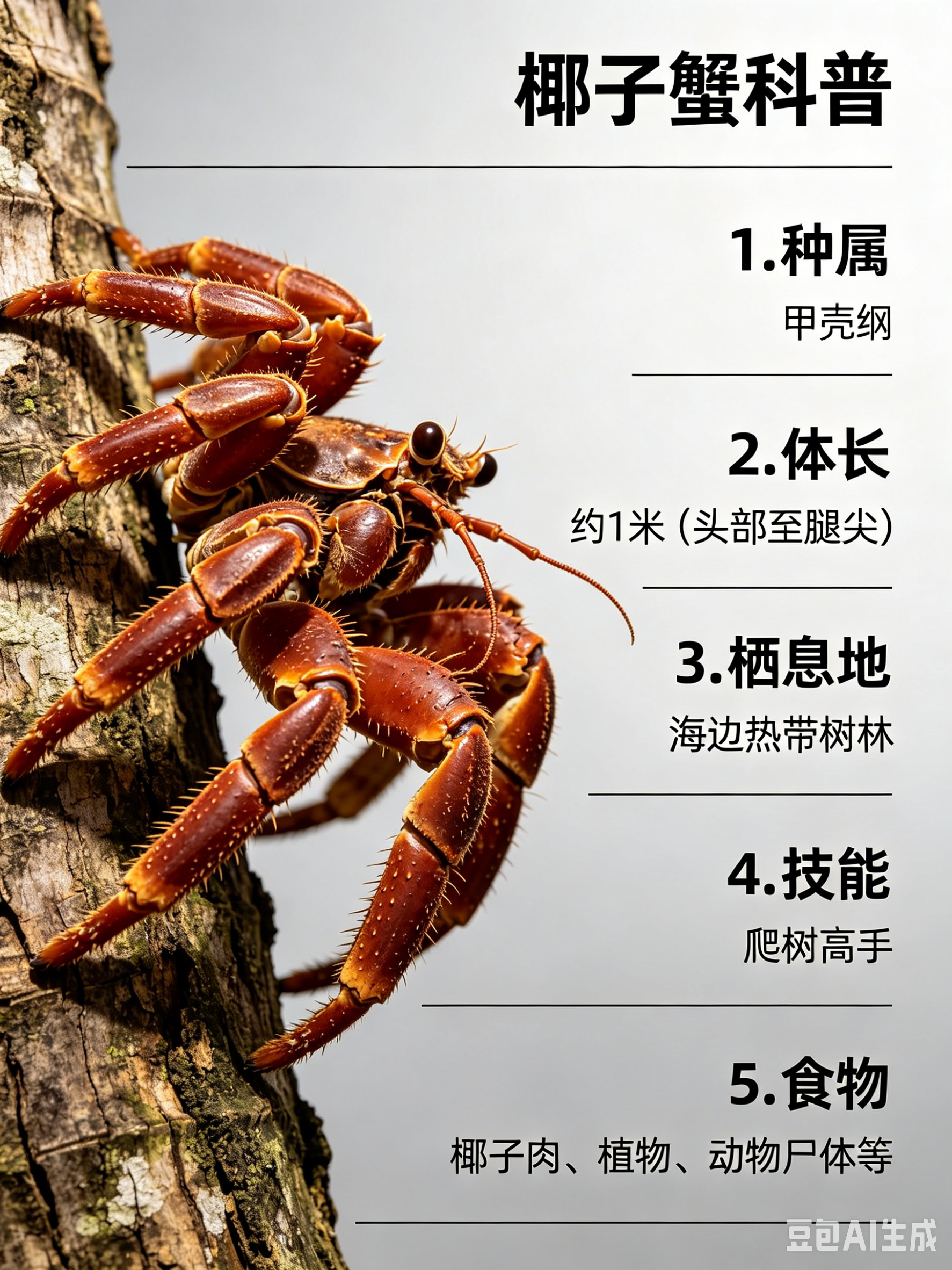 海洋朋友圈 椰子蟹海洋档案种　属：甲壳纲体　长：约1米（头部至腿尖）食　物：椰子