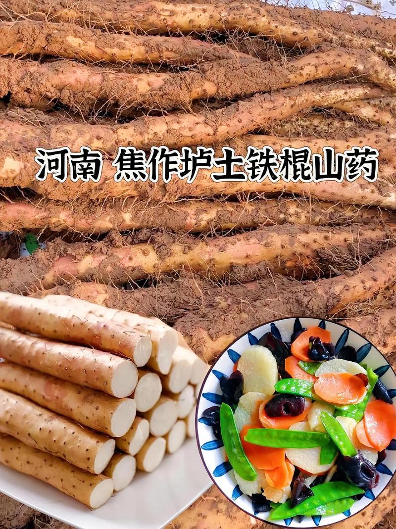 河南的山药，长得土土的。
皮是黄褐色，带着泥土，
还有些弯弯曲曲的须。

洗干净