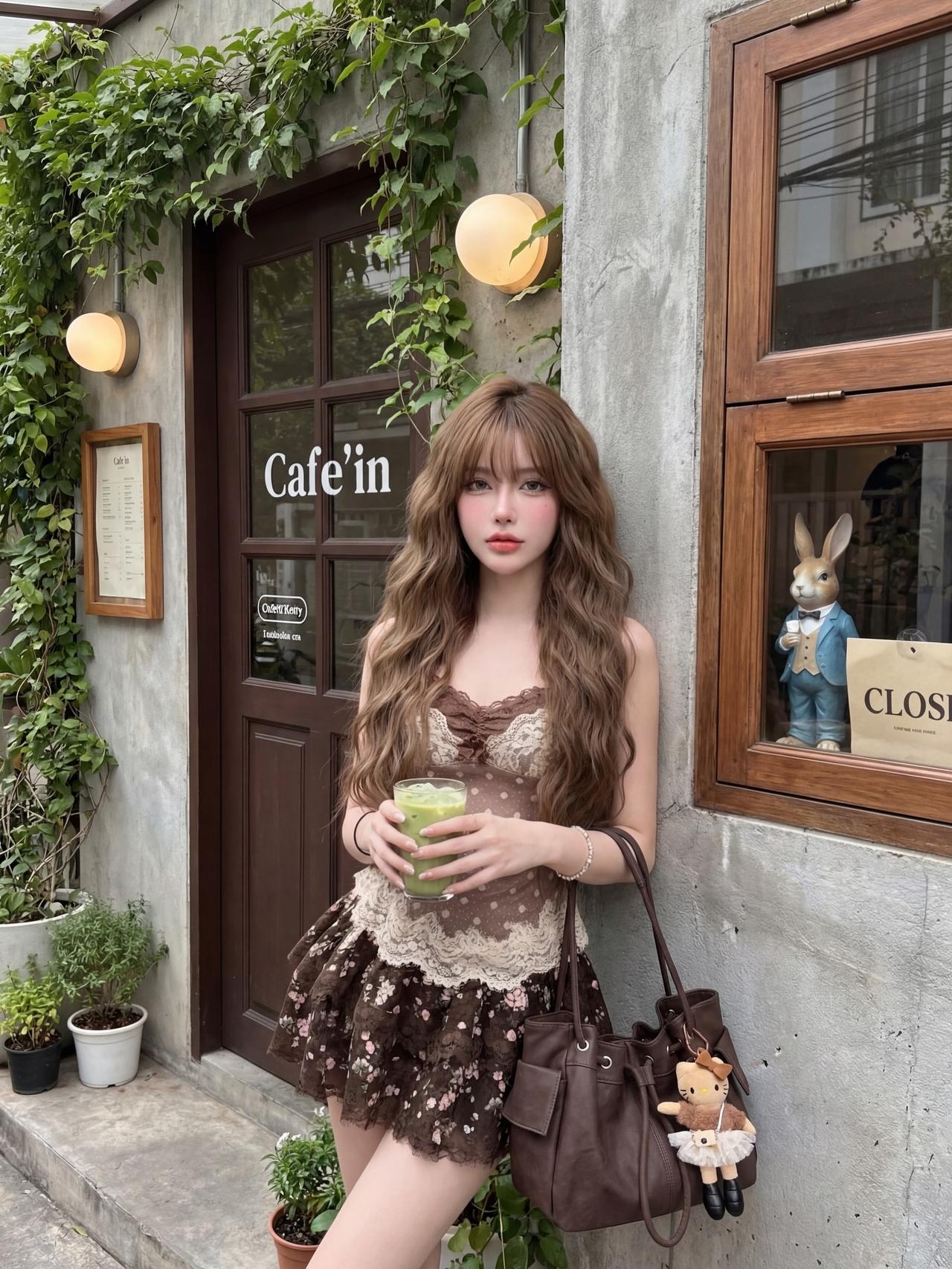 街角咖啡屋的松弛时刻，风里都是甜的味道。如何穿搭会具有少女软妹感 优雅自信穿搭分