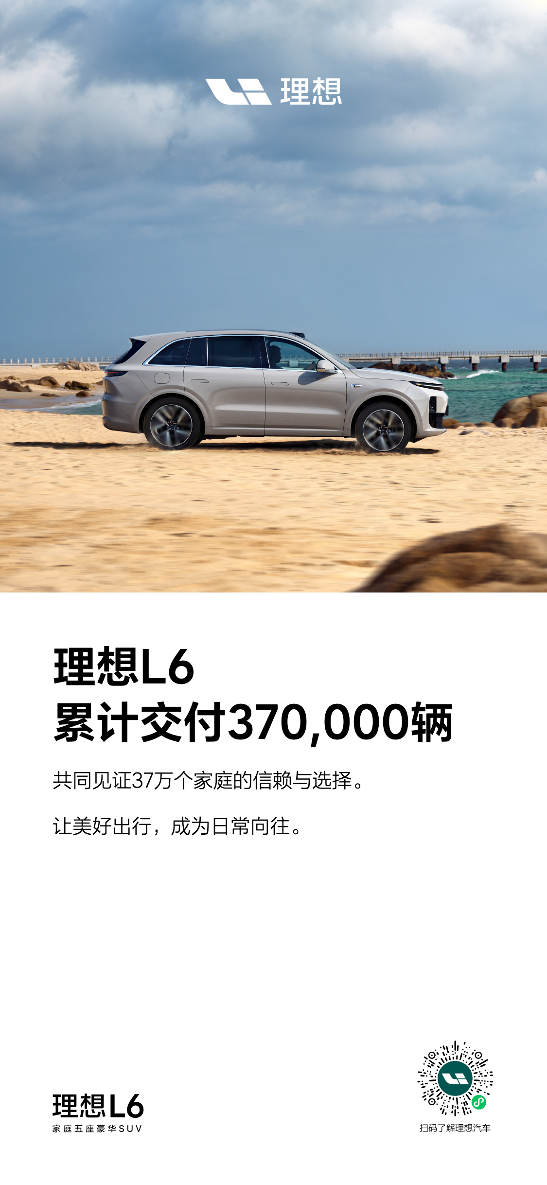 今天还有一个好消息分享给大家，理想L6累计交付正式突破37万辆了。时至今日，如果