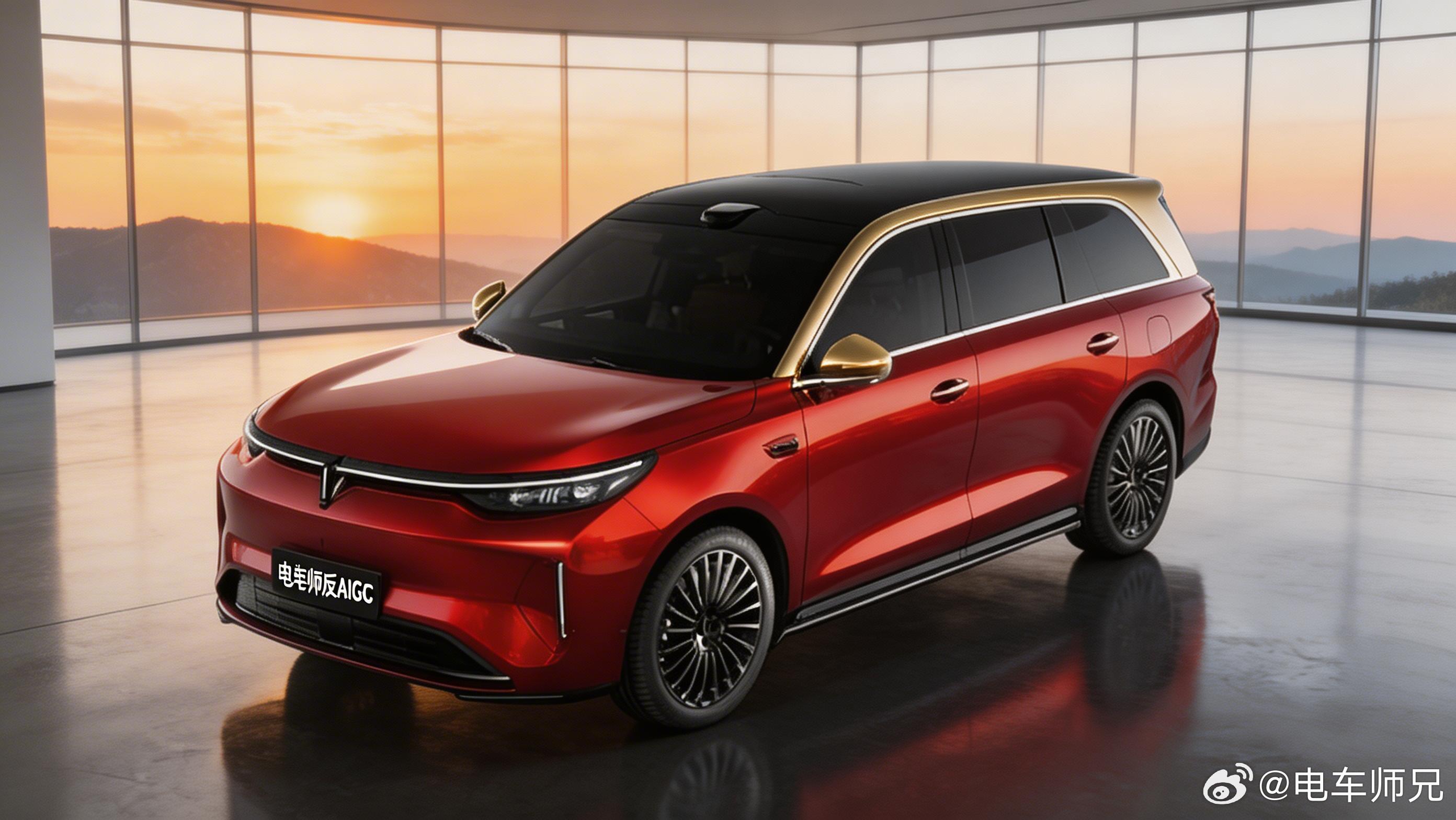 AI车生活AI生图以细腻笔触勾勒，红色车身在极简展厅中如流动的火焰。落地窗框住远