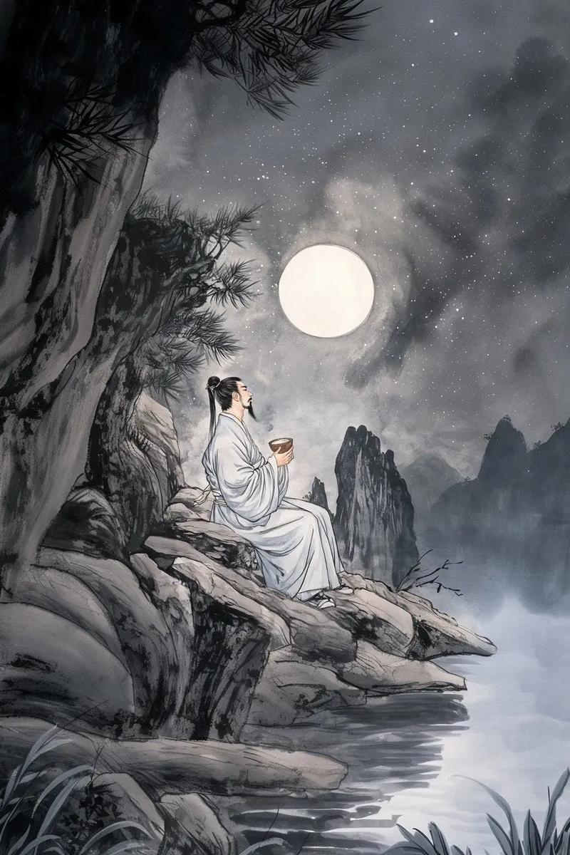 上联：明月今宵谁借酒，
下联：清风此夜君抚琴，
下联：幽怀往事共吟诗。